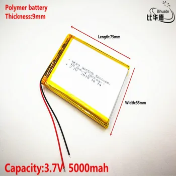 10buc Litru de energie a bateriei Bun Qulity 3.7 V,5000mAH 905575 Polimer litiu-ion / Li-ion pentru tablet pc-ul BĂNCII,GPS,mp3,mp4