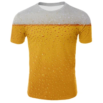 Camiseta de cerveja impressa em 3D para homens e mulheres de verão casual de manga curta com decote em O e camisetas plus dimensiune