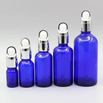5ml,10 ml,15 ml,20ml,30ml,50ml Albastru Sticla dropper sticle de Argint Coș de sus Goală Ulei Esențial Flacoane Cosmetice ambalaj container