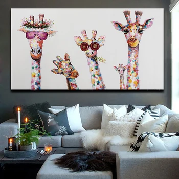 Familie de 5 Girafe Arta de Perete Animale Cuadros Poze Home Decor pentru Camera de zi Pictura Arta de Perete Imagine Postere si Printuri