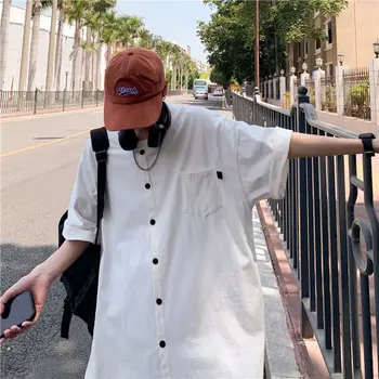 Buton fals cu mânecă scurtă T-shirt tide marca de vară versiunea coreeană a tendinței liber sport casual simplă cămașă bărbați