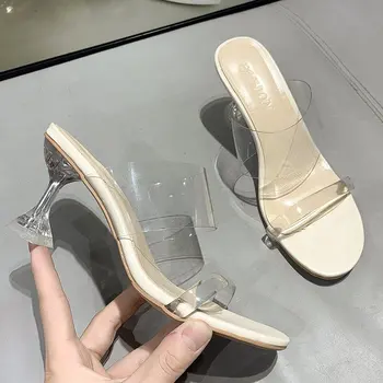 2021 Vara Noi Femei Pantofi Casual Stil Pătrat Sandale Femei Pantofi Cu Toc Confortabil De Mers Pe Jos De Femei Sexy Transparent Pantofi Cu Toc