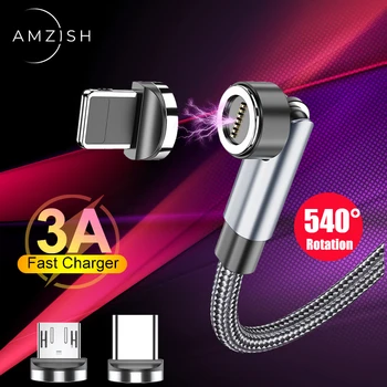 Amzish 540 Roti 3A Magnetic Cablu de Încărcare Rapidă Cablu Micro Usb de Tip C Cablu Pentru Iphone Magnet Încărcător de Telefon Date Cablul de Sârmă