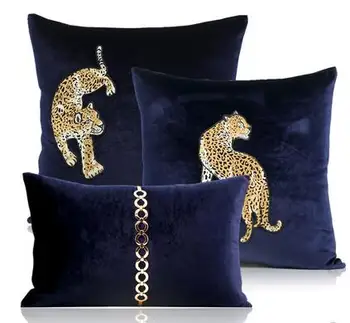 Simplu și modern living, dormitor perna talie pernă leopard broderie albastru regal gold catifea pernele de acoperire
