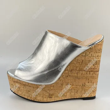 Olomm Femei Platforma de Catâri Sandale Sexy Pene Tocuri Deget de la picior Deschis Argint Superba Petrecere de Club Poarte Pantofi Femei, Plus Dimensiune 5-20