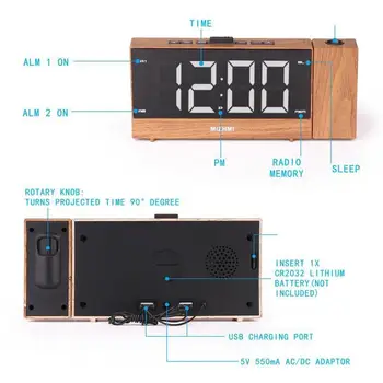 LED-uri de Radio de Proiectie Ceas cu Alarmă Ceas Digital de Alarmă Reglabil, Timer Sleep Masă Electronice Ceasuri pentru Desktop